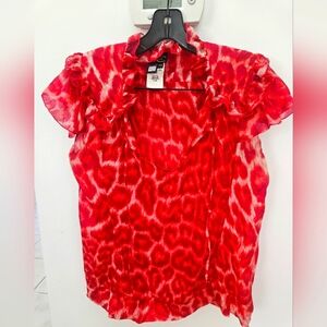 Just Cavalli Red Patterned Button Down Shirt, Sz 4 New Silk